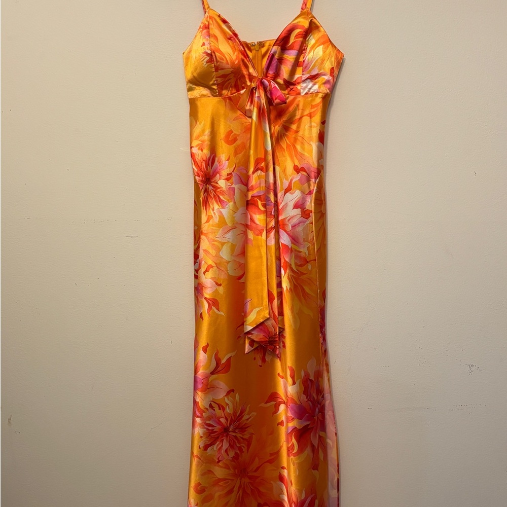 Boston Proper Orange and Pink Floral Dress